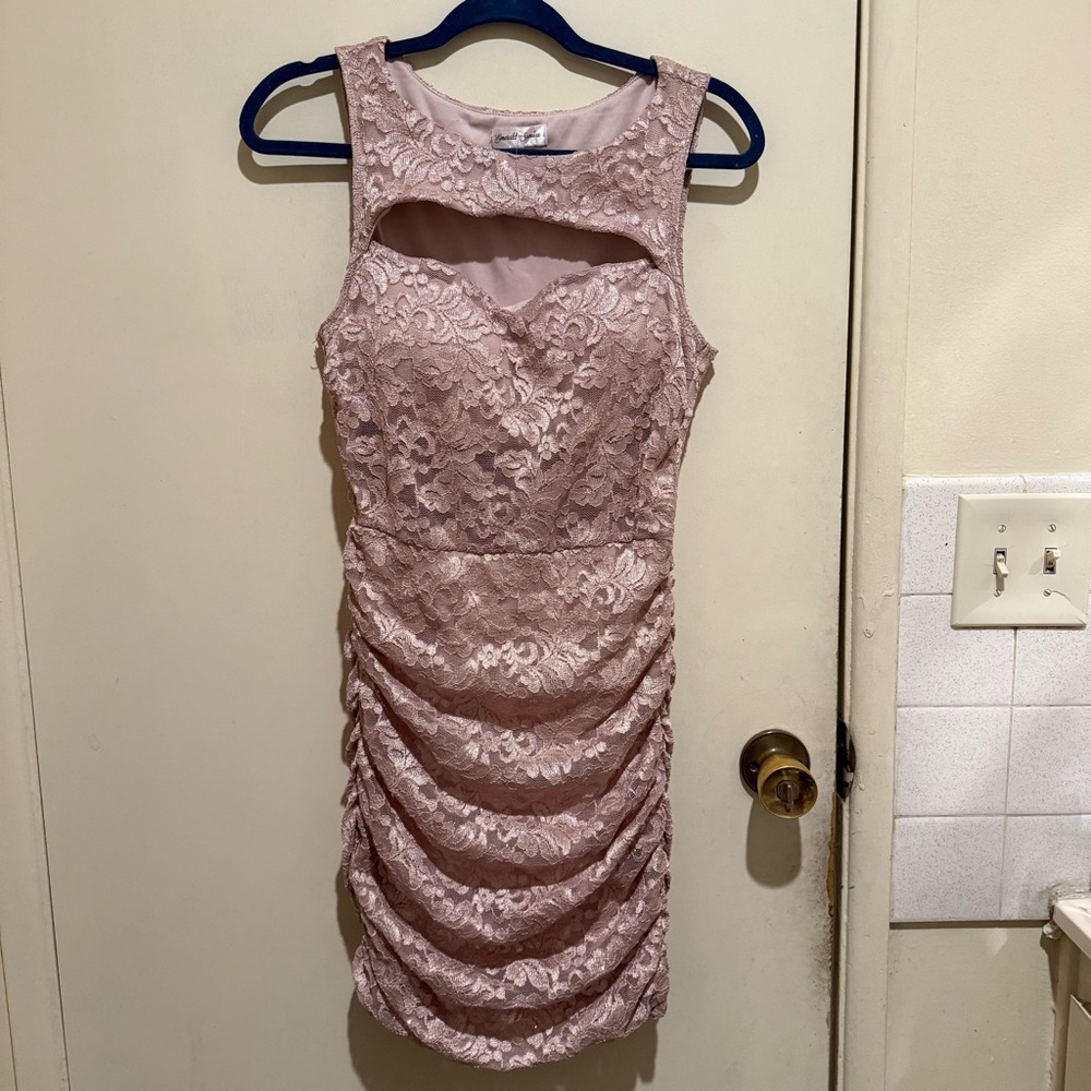 Emerald Sundae Dusty Pink Lace Mini Dress